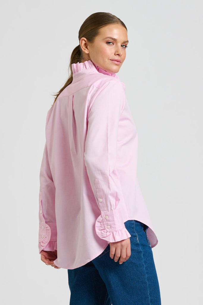 Shirty The Olivia Classic Cut Shirt Flannel Frill - Pink Oxford