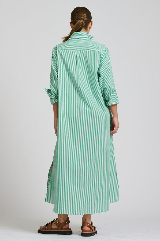 Shirty The Pippa Oversized Long Line Shirt Dress - Green Stripe