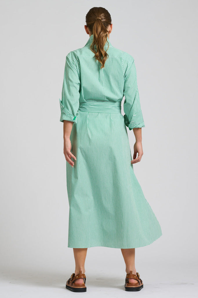 Shirty The Pippa Oversized Long Line Shirt Dress - Green Stripe