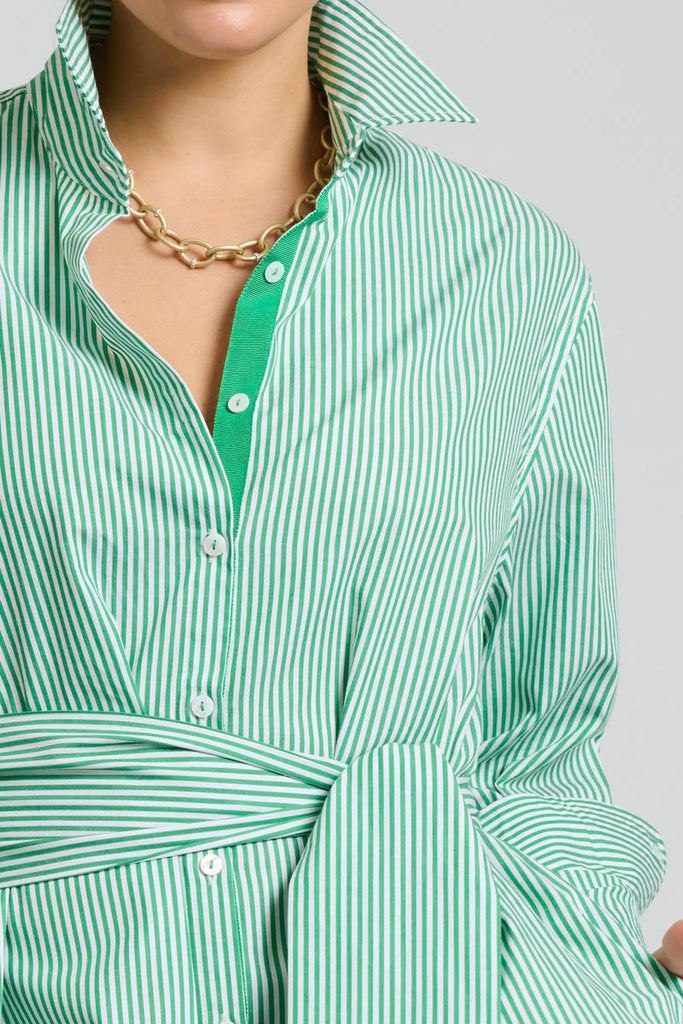 Shirty The Pippa Oversized Long Line Shirt Dress - Green Stripe