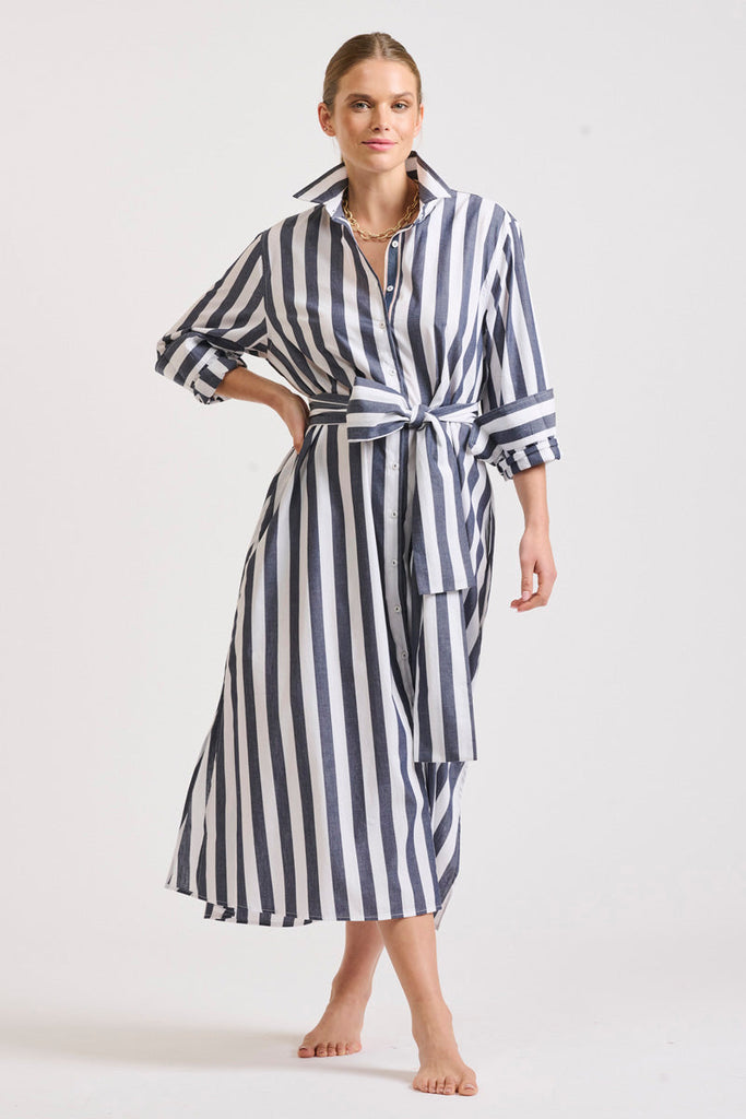 Monaco Dress | Navy Wide Stripe