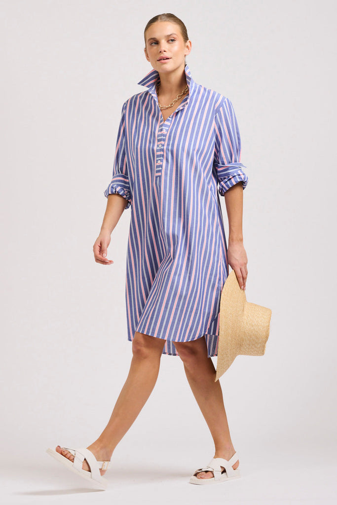 The Popover Shirtdress - Chambray Pink Stripe