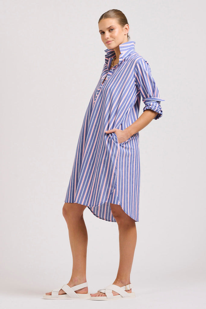 The Popover Shirtdress - Chambray Pink Stripe