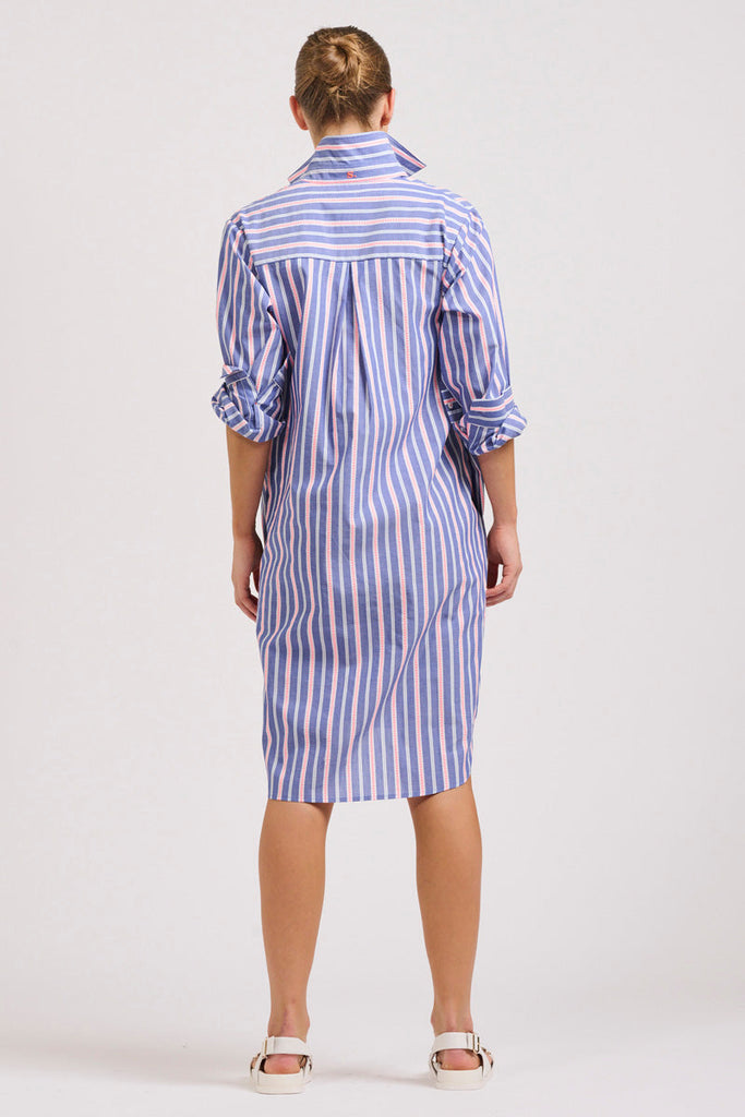 The Popover Shirtdress - Chambray Pink Stripe