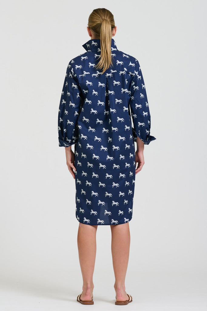 Shirty The Popover Shirtdress - Navy with White Pony Prance