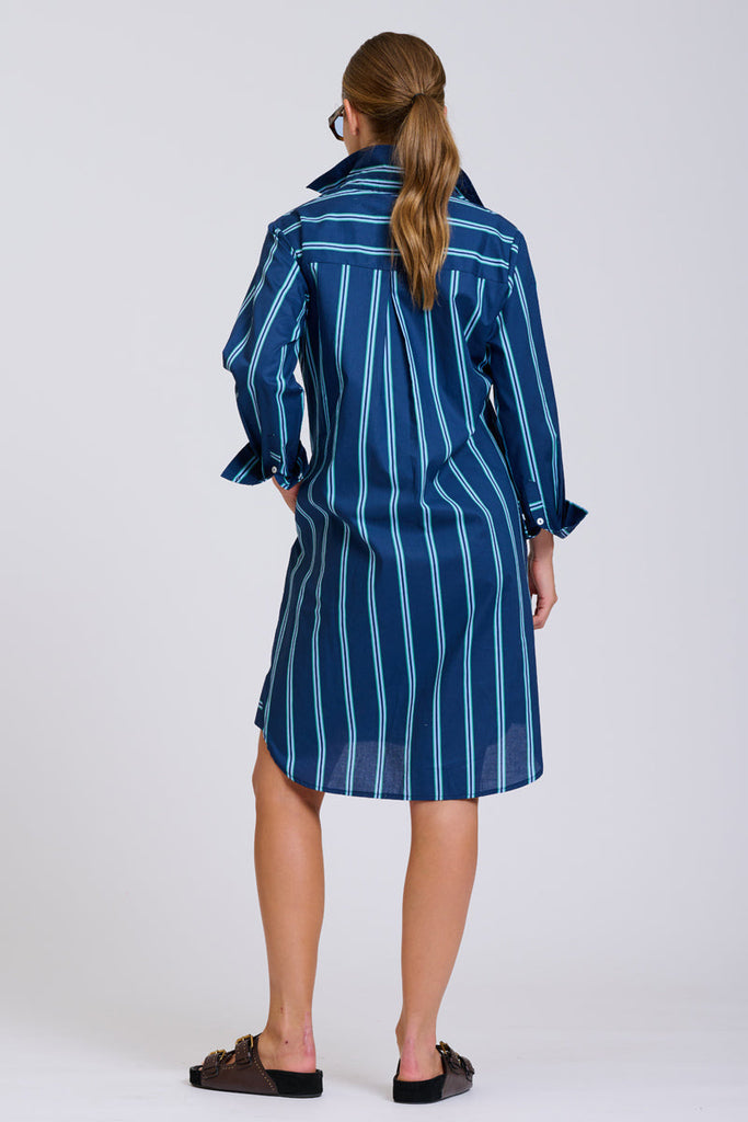 Shirty The Popover Shirtdress - Navy with Green Stripe