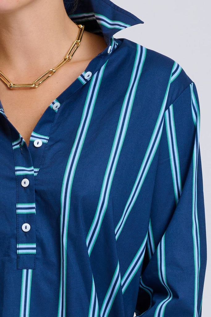 Shirty The Popover Shirtdress - Navy with Green Stripe