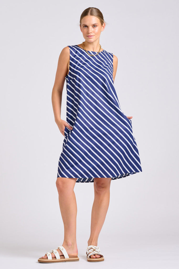 Shirty The Sara Shift Dress - Navy With White Stripe