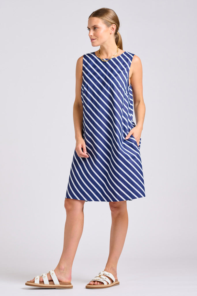 Shirty The Sara Shift Dress - Navy With White Stripe