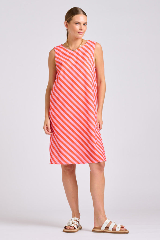 Shirty The Sara Shift Dress - Pink Papaya Stripe
