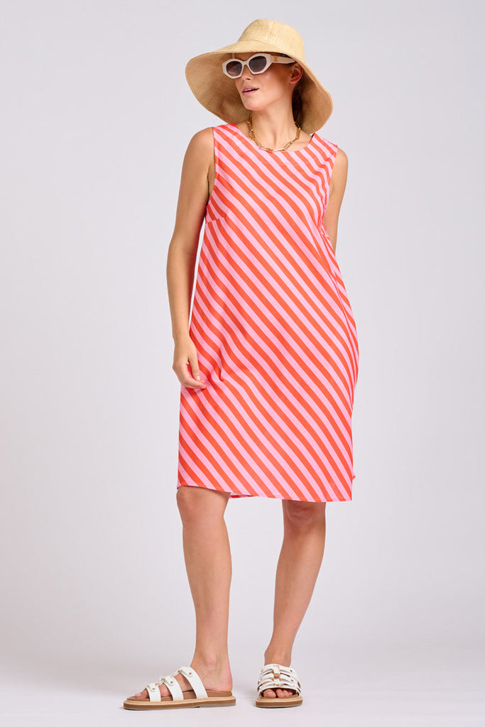 Shirty The Sara Shift Dress - Pink Papaya Stripe