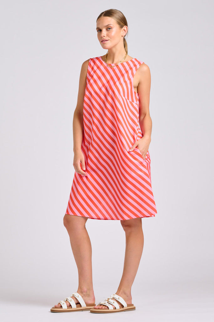Shirty The Sara Shift Dress - Pink Papaya Stripe
