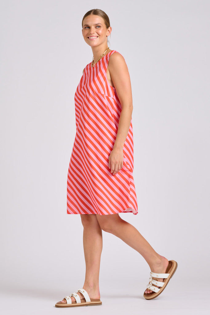 Shirty The Sara Shift Dress - Pink Papaya Stripe