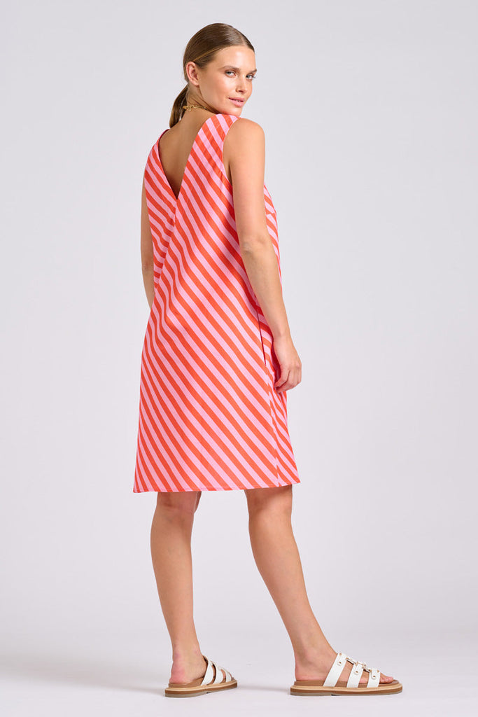 Shirty The Sara Shift Dress - Pink Papaya Stripe