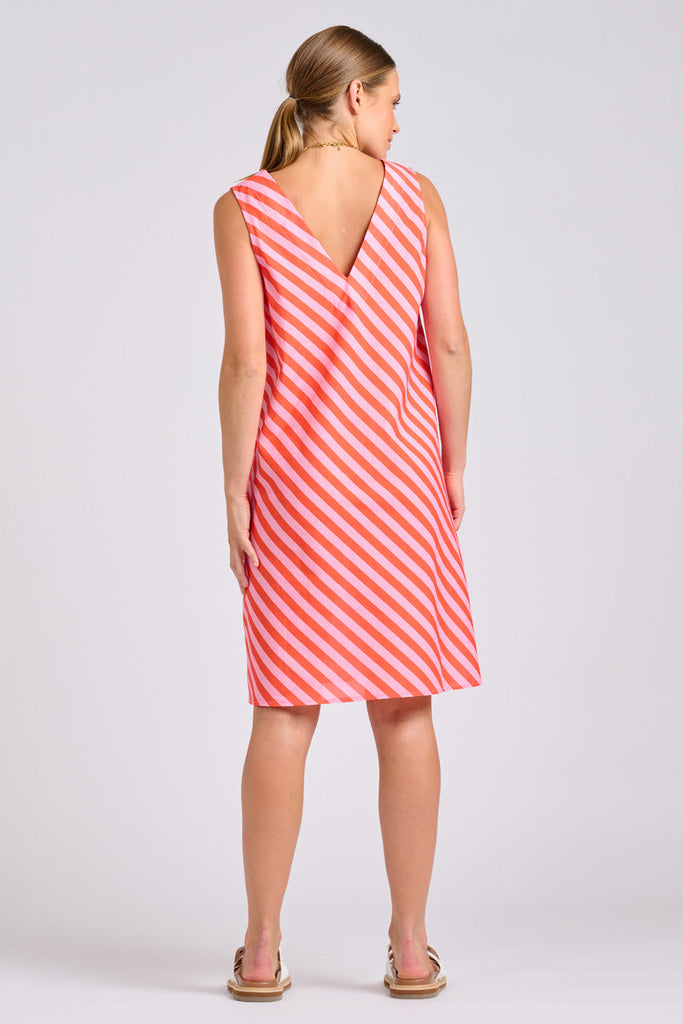 Shirty The Sara Shift Dress - Pink Papaya Stripe