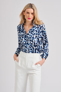 The Celia Classic Shirt - Blue Leopard