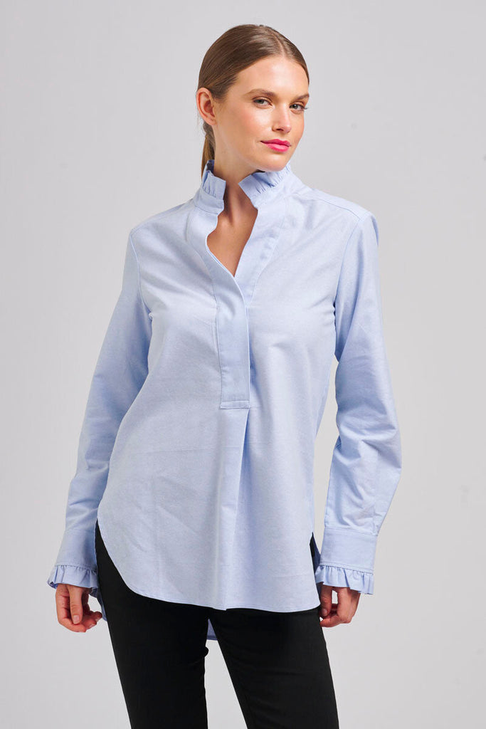 The Francesca Classic Oxford Frill Collar & Cuff Shirt - Blue
