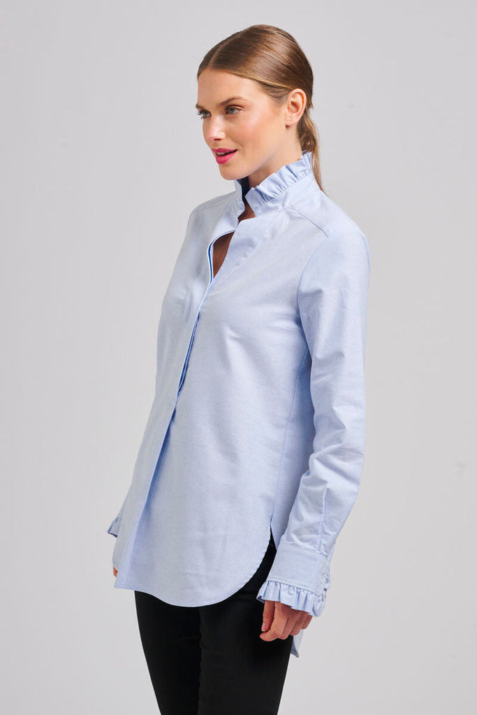 The Francesca Classic Oxford Frill Collar & Cuff Shirt - Blue