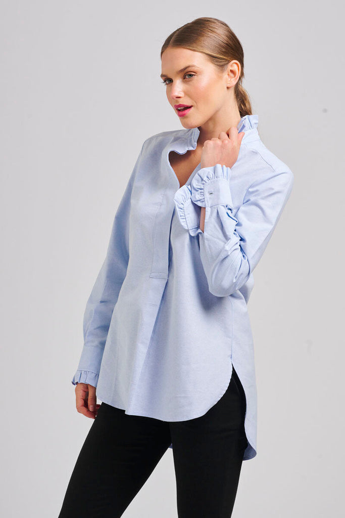 The Francesca Classic Oxford Frill Collar & Cuff Shirt - Blue