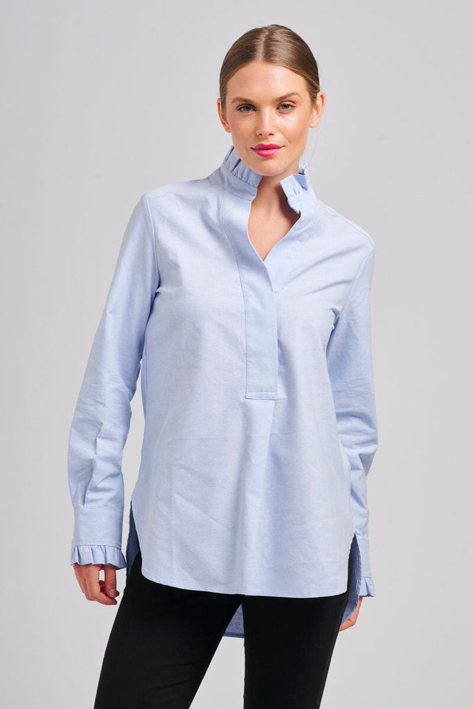 The Francesca Classic Oxford Frill Collar & Cuff Shirt - Blue