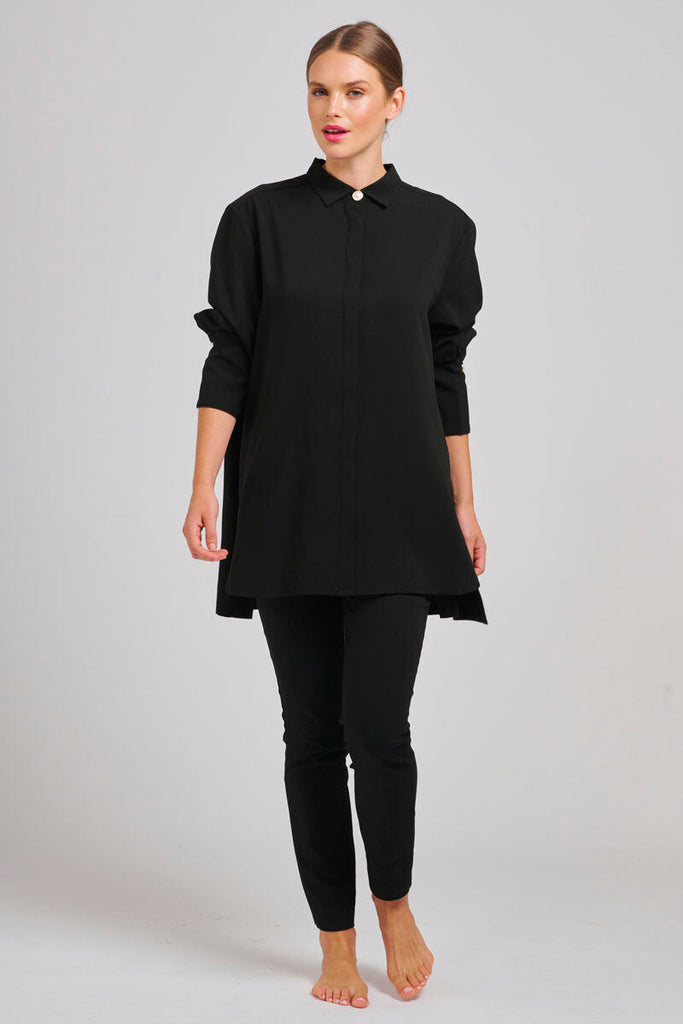 The Marnie Oversized Popover Shirt - Black