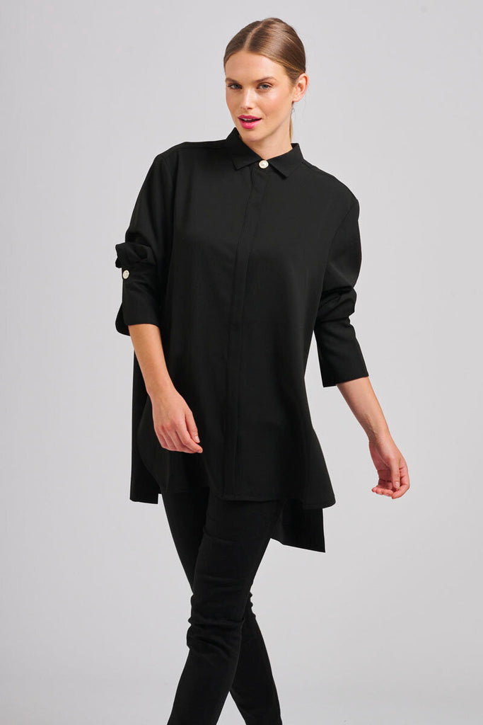 The Marnie Oversized Popover Shirt - Black