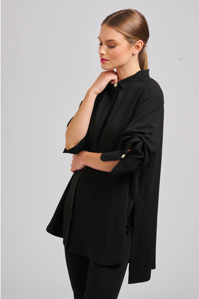 The Marnie Oversized Popover Shirt - Black
