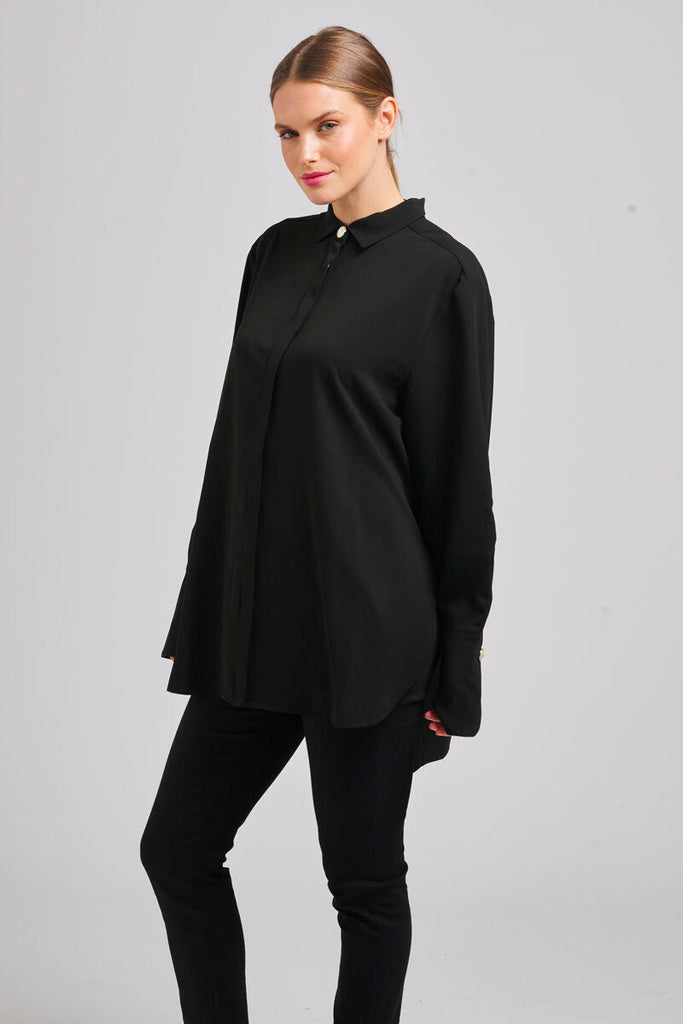 The Marnie Oversized Popover Shirt - Black