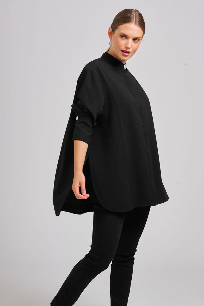 The Marnie Oversized Popover Shirt - Black