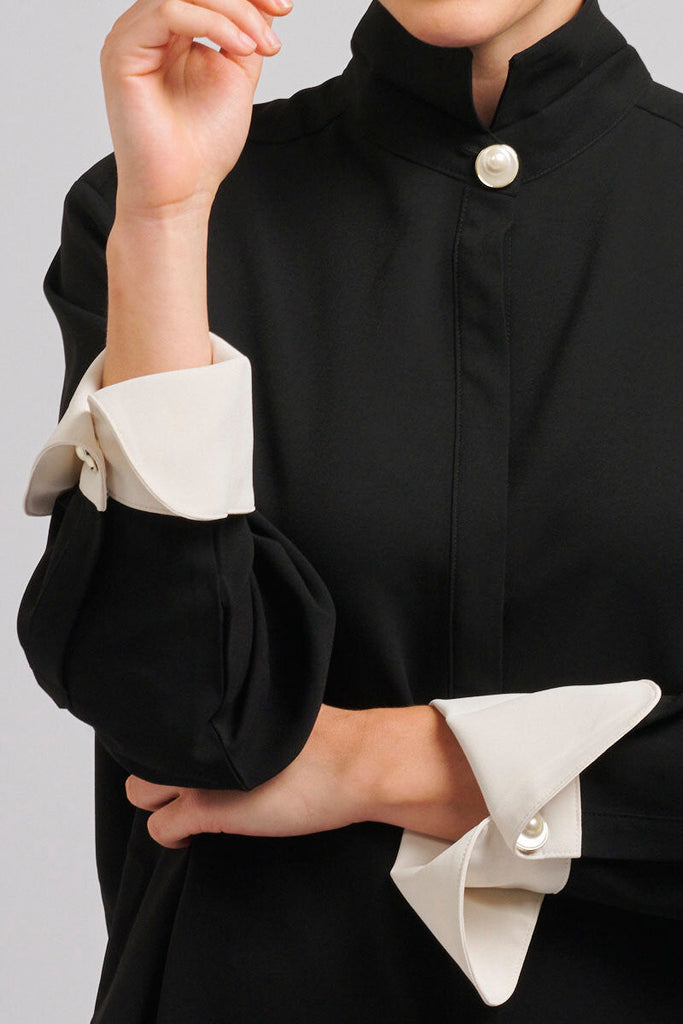 The Marnie Oversized Popover Shirt - Black/Cream