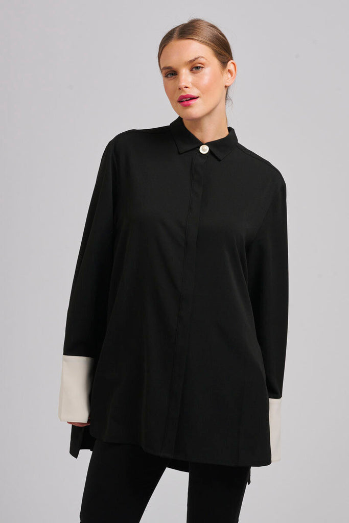 The Marnie Oversized Popover Shirt - Black/Cream