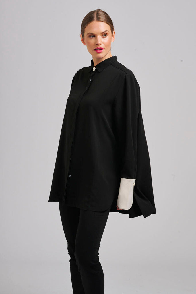 The Marnie Oversized Popover Shirt - Black/Cream