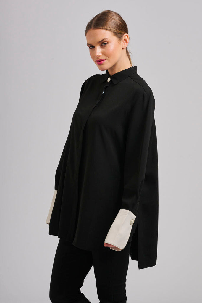 The Marnie Oversized Popover Shirt - Black/Cream