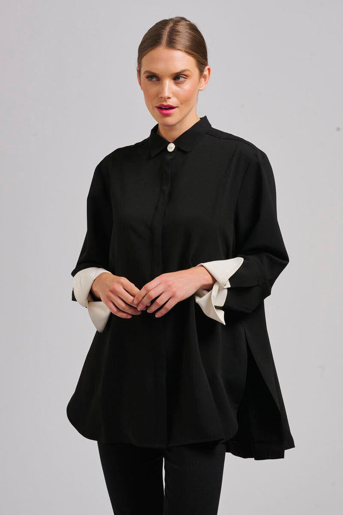 The Marnie Oversized Popover Shirt - Black/Cream