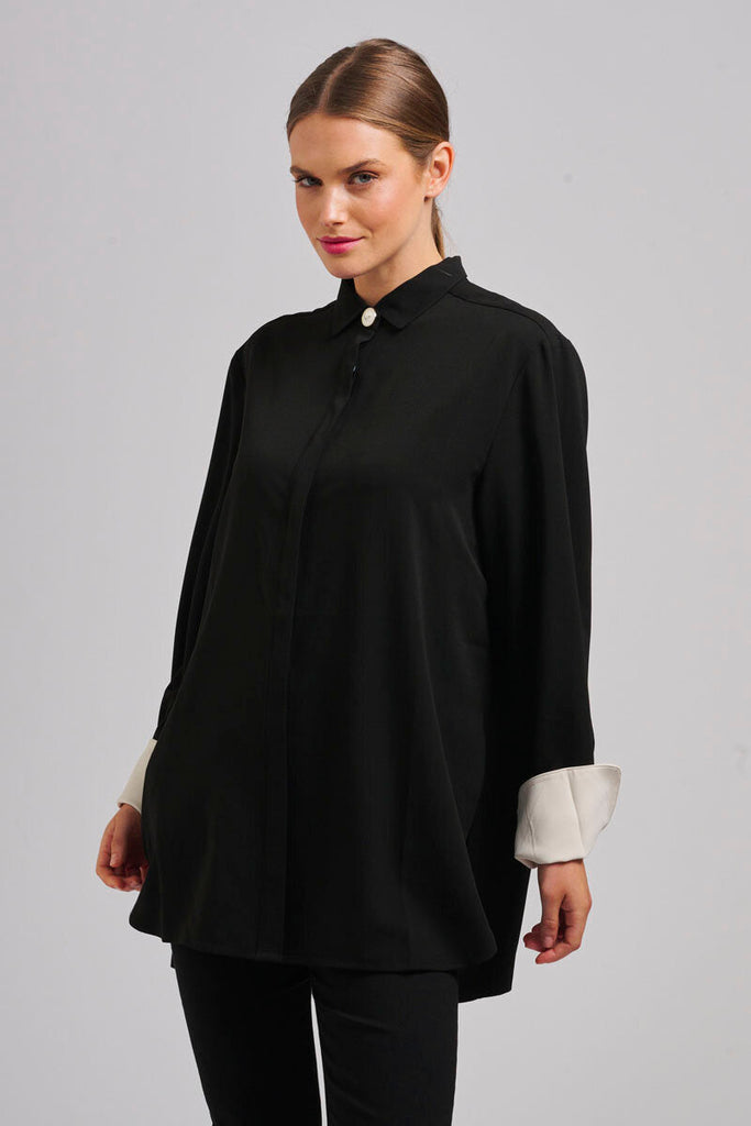 The Marnie Oversized Popover Shirt - Black/Cream