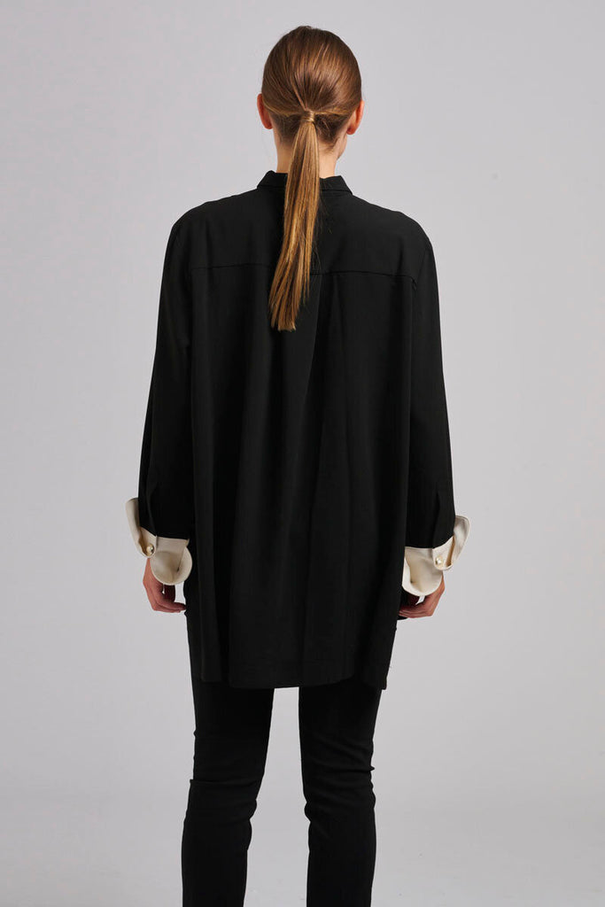 The Marnie Oversized Popover Shirt - Black/Cream