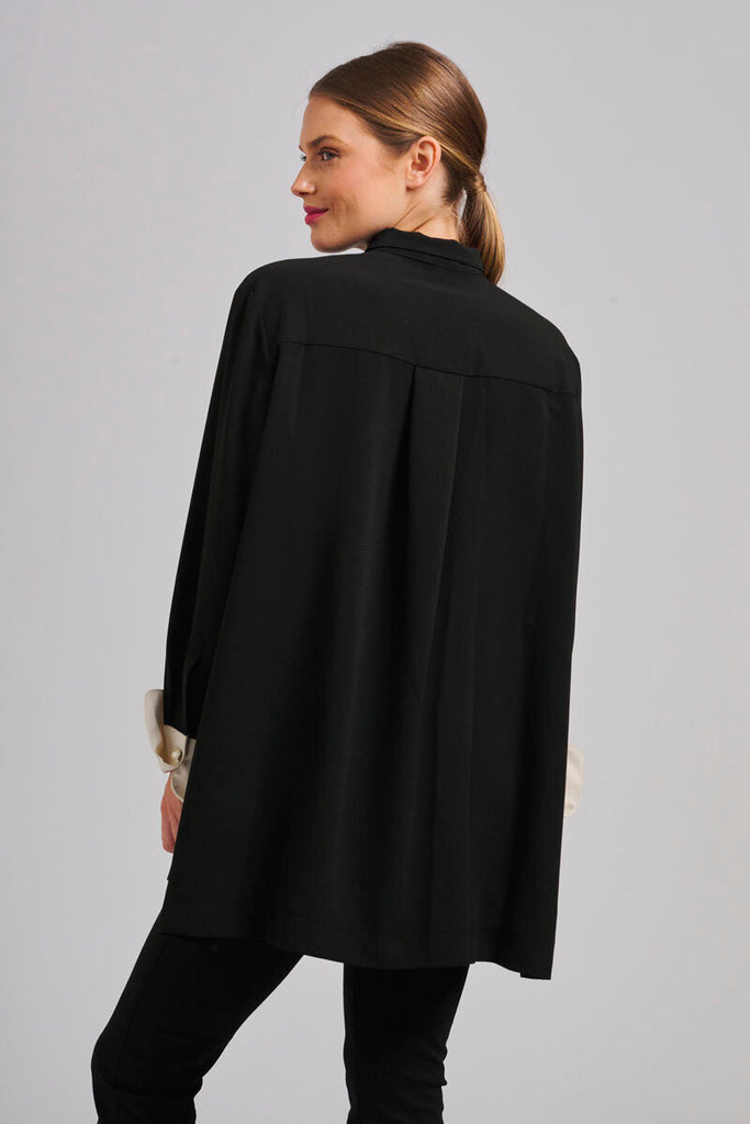 The Marnie Oversized Popover Shirt - Black/Cream