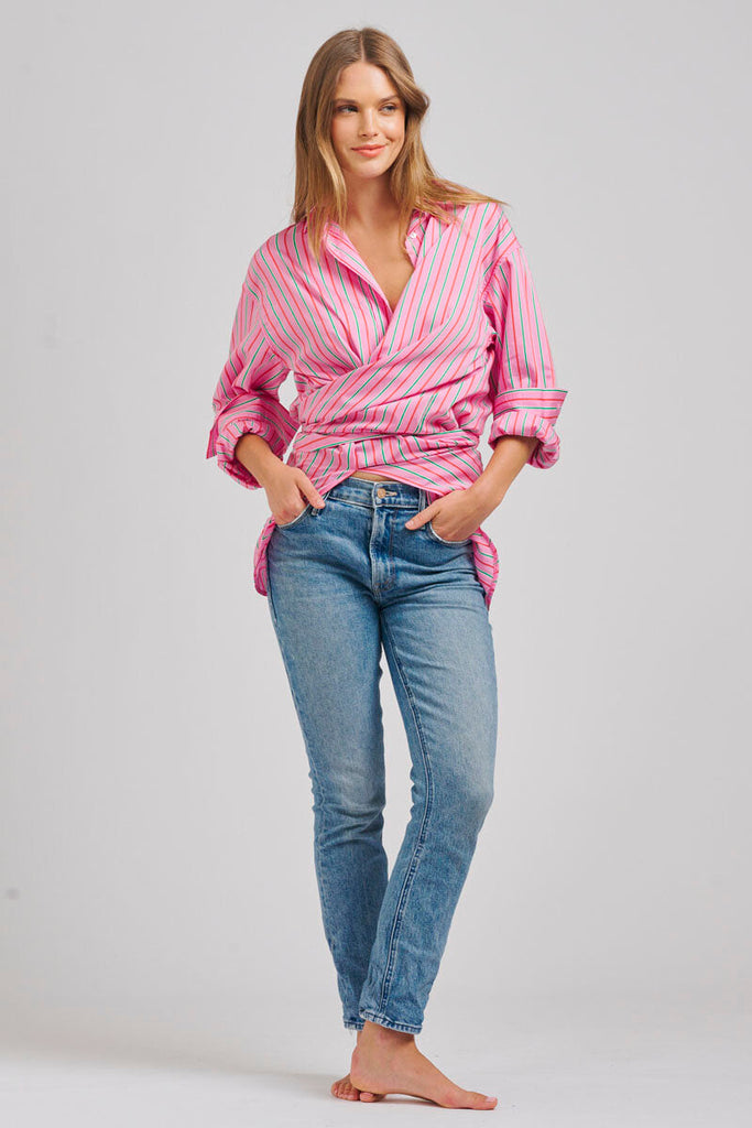 The Oversized Boyfriend Shirt - Pink Multi Stripe