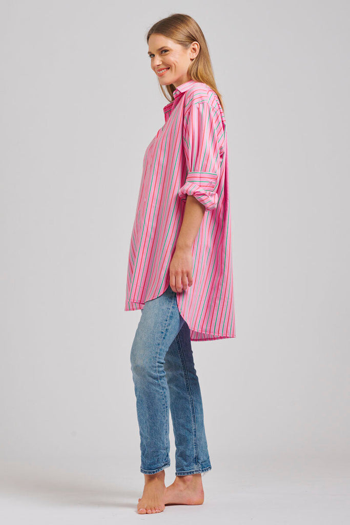 The Oversized Boyfriend Shirt - Pink Multi Stripe