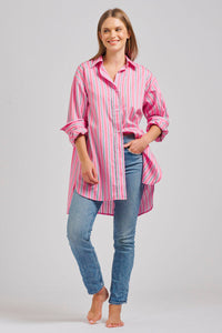 The Oversized Boyfriend Shirt - Pink Multi Stripe