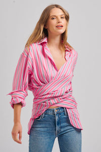The Oversized Boyfriend Shirt - Pink Multi Stripe