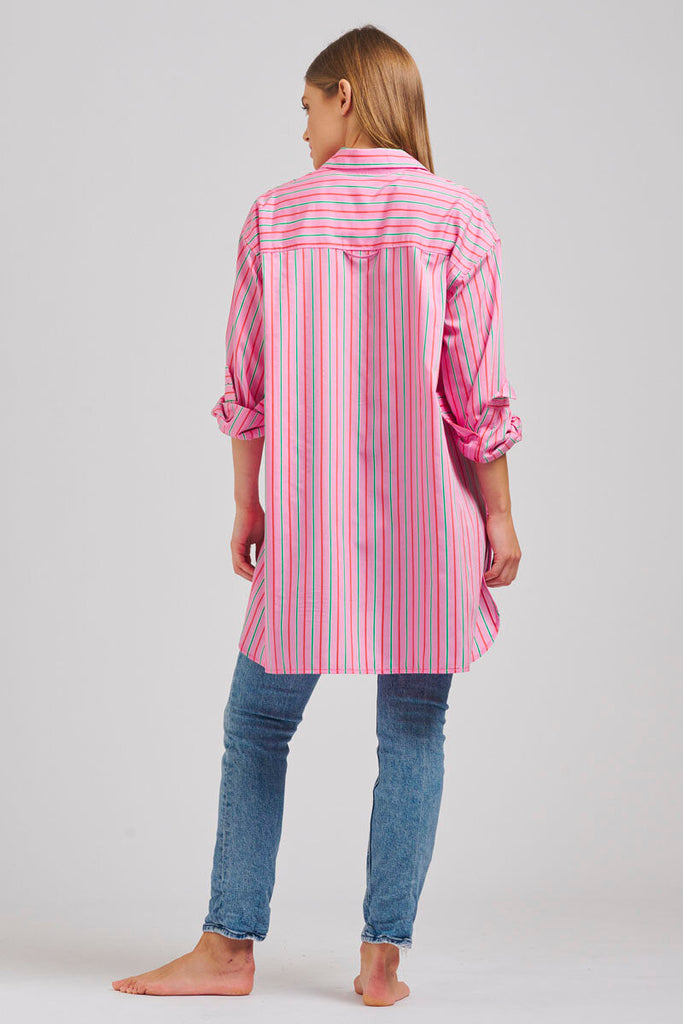 The Oversized Boyfriend Shirt - Pink Multi Stripe