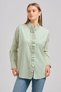 The Piper Classic Cotton Shirt  - Emerald Stripe