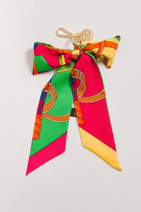 Printed Silk Scarf With Keychain - Red Green Muti