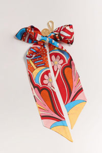 Printed Silk Scarf With Keychain - Red Muti
