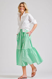 The Nina Skirt Elasticised - Green / White