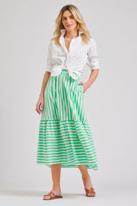 The Nina Skirt Elasticised - Green / White
