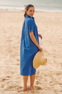 The Annie Short Sleeve Shirt Dress - Bright Blue