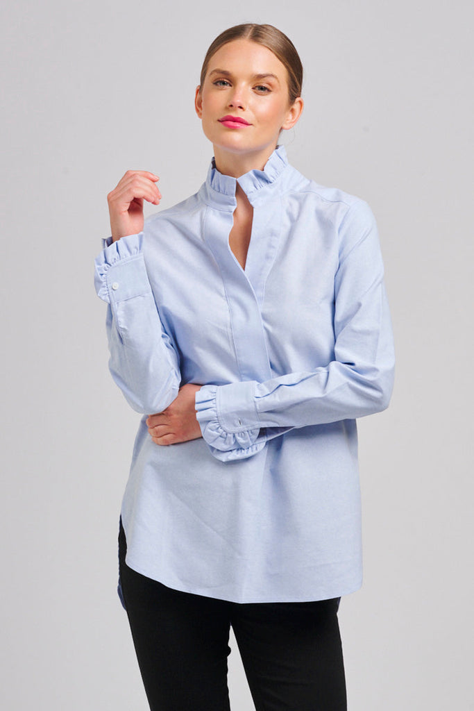 The Francesca Classic Oxford Frill Collar & Cuff Shirt - Blue