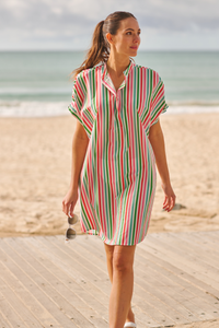 The Isla Short Sleeve Dress - Holiday Stripe